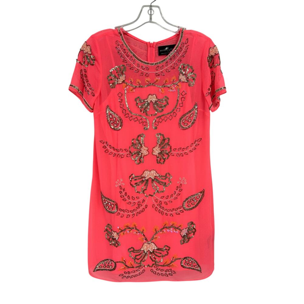 Needle & Thread Neon Pink Gilded Filigree Mini Shift Dress Womens Size 4 AS IS